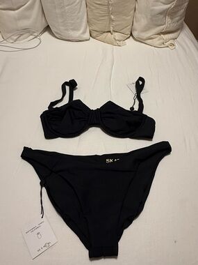 SKIMS Black Underwire Bikini Top and Low-Rise Bottoms